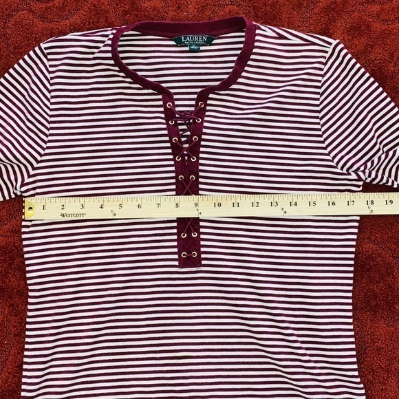 Lauren Ralph Lauren Blouse Size XL Purple Striped Shoelace Tie Front Womens - Picture 5 of 7